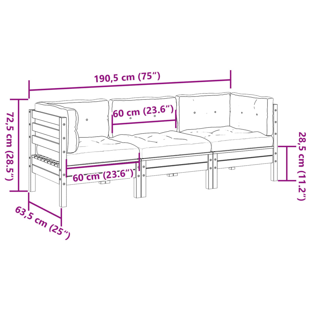 3-delige Loungeset met kussens geïmpregneerd grenenhout is nu te koop bij PeponiXL, paradijselijk wonen!