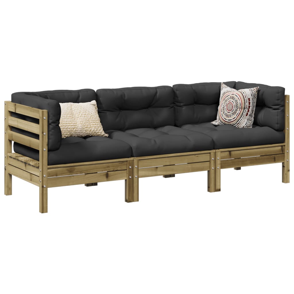 3-delige Loungeset met kussens geïmpregneerd grenenhout is nu te koop bij PeponiXL, paradijselijk wonen!