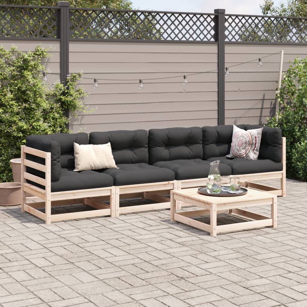 5-delige Loungeset met kussens massief grenenhout