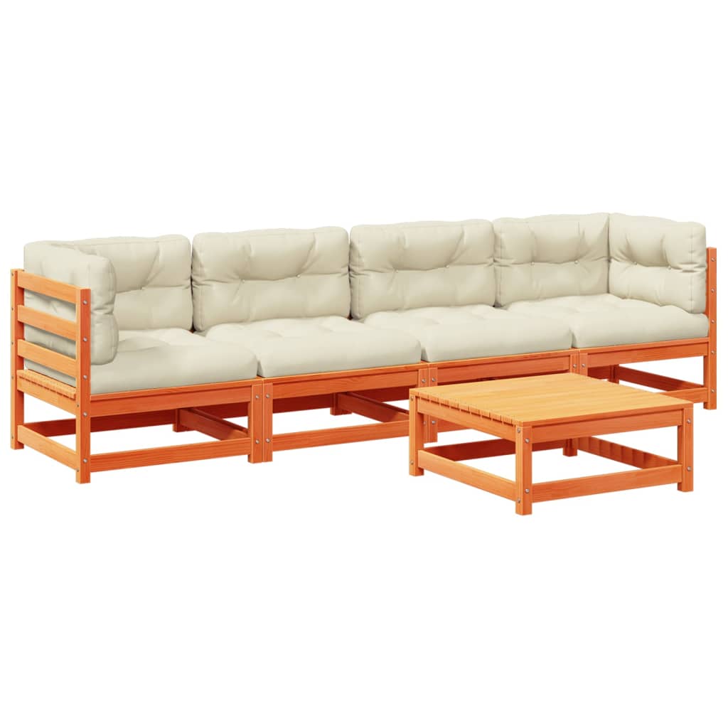 5-delige Loungeset met kussens massief grenenhout wasbruin is nu te koop bij PeponiXL, paradijselijk wonen!