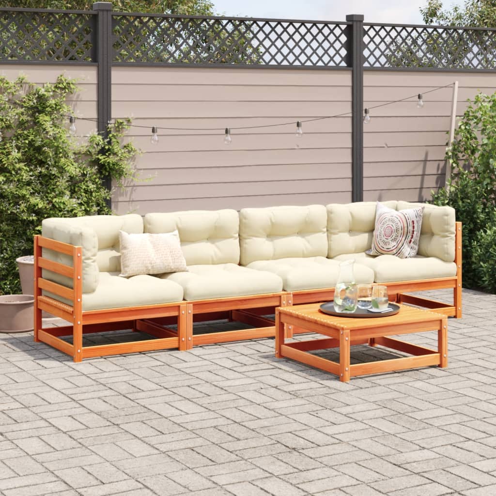 5-delige Loungeset met kussens massief grenenhout wasbruin is nu te koop bij PeponiXL, paradijselijk wonen!