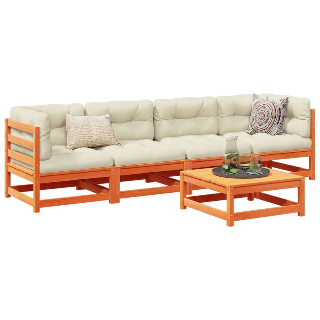 5-delige Loungeset met kussens massief grenenhout wasbruin is nu te koop bij PeponiXL, paradijselijk wonen!