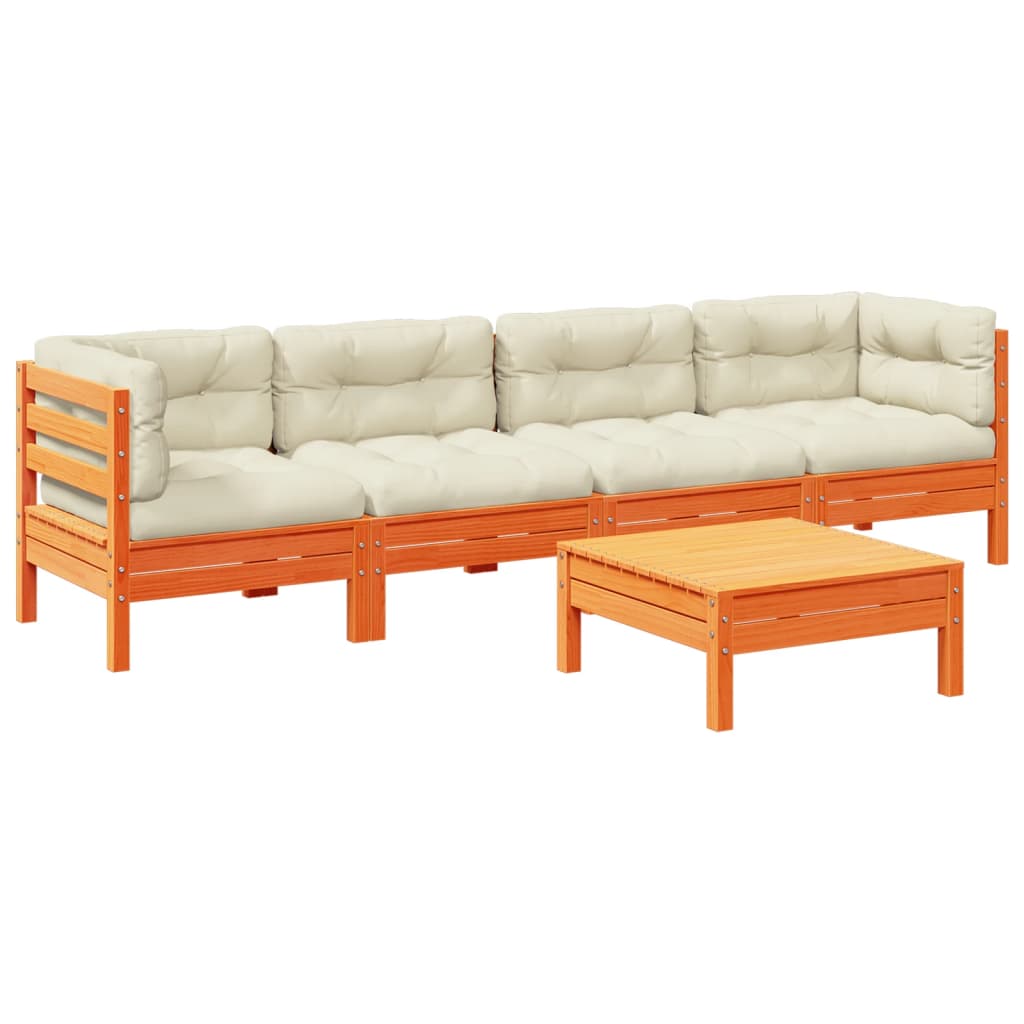 5-delige Loungeset met kussens massief grenenhout wasbruin is nu te koop bij PeponiXL, paradijselijk wonen!