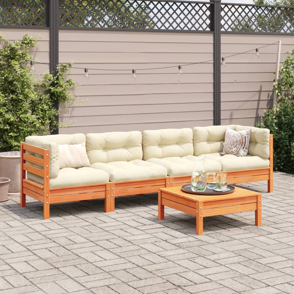 5-delige Loungeset met kussens massief grenenhout wasbruin is nu te koop bij PeponiXL, paradijselijk wonen!