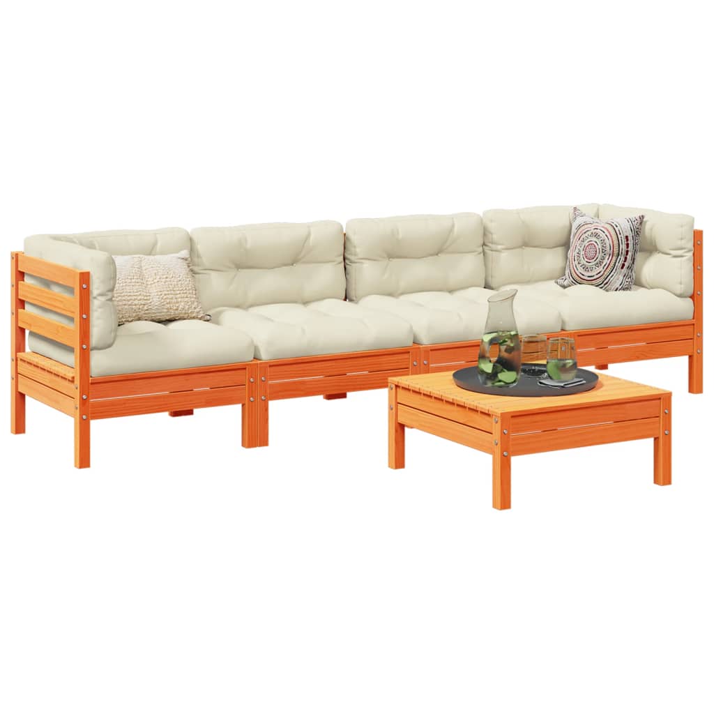 5-delige Loungeset met kussens massief grenenhout wasbruin is nu te koop bij PeponiXL, paradijselijk wonen!