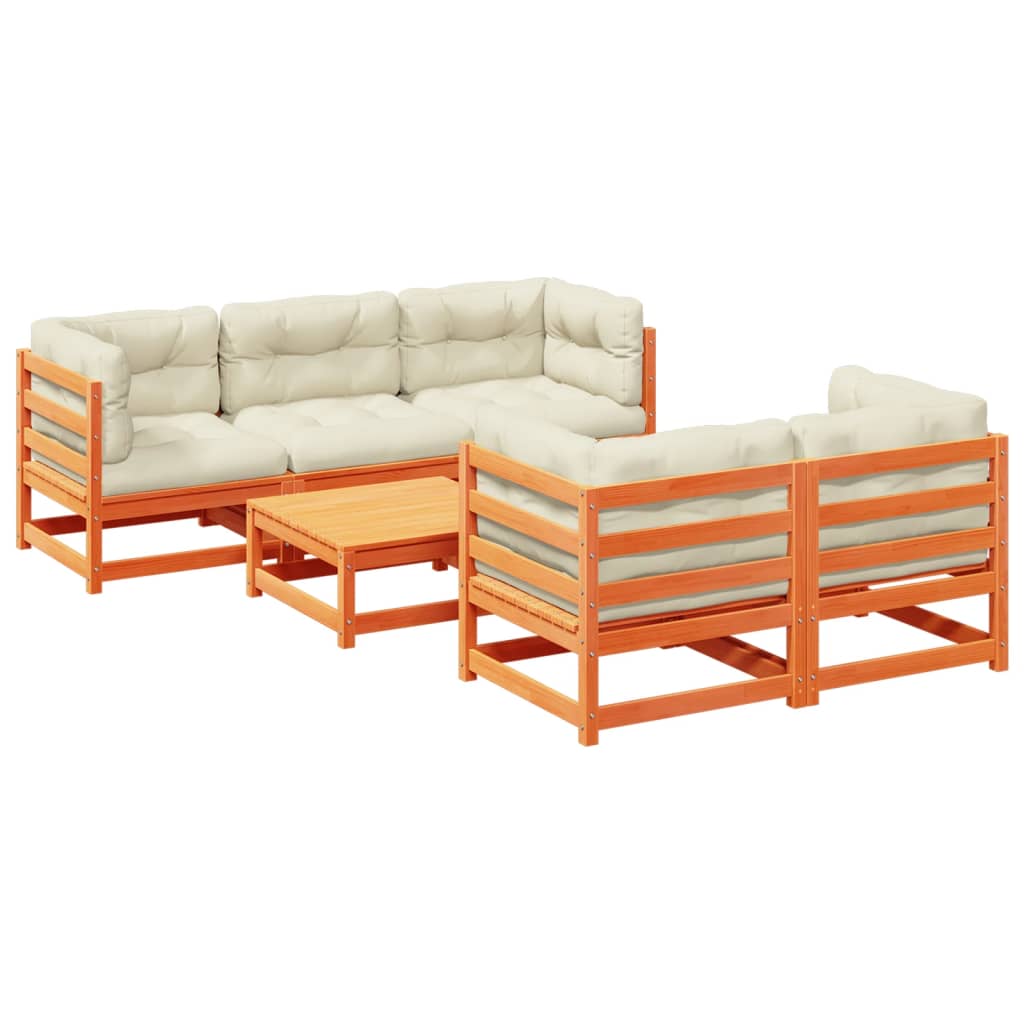 6-delige Loungeset met kussens massief grenenhout wasbruin is nu te koop bij PeponiXL, paradijselijk wonen!