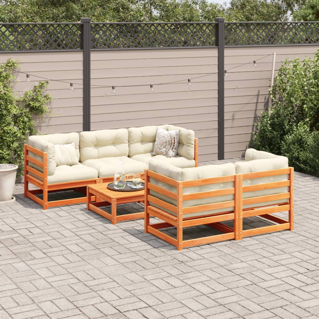 6-delige Loungeset met kussens massief grenenhout wasbruin is nu te koop bij PeponiXL, paradijselijk wonen!