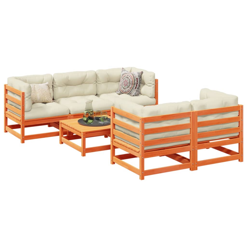 6-delige Loungeset met kussens massief grenenhout wasbruin is nu te koop bij PeponiXL, paradijselijk wonen!
