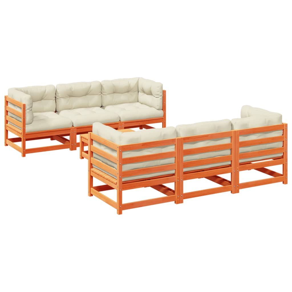 7-delige Loungeset met kussens massief grenenhout wasbruin is nu te koop bij PeponiXL, paradijselijk wonen!