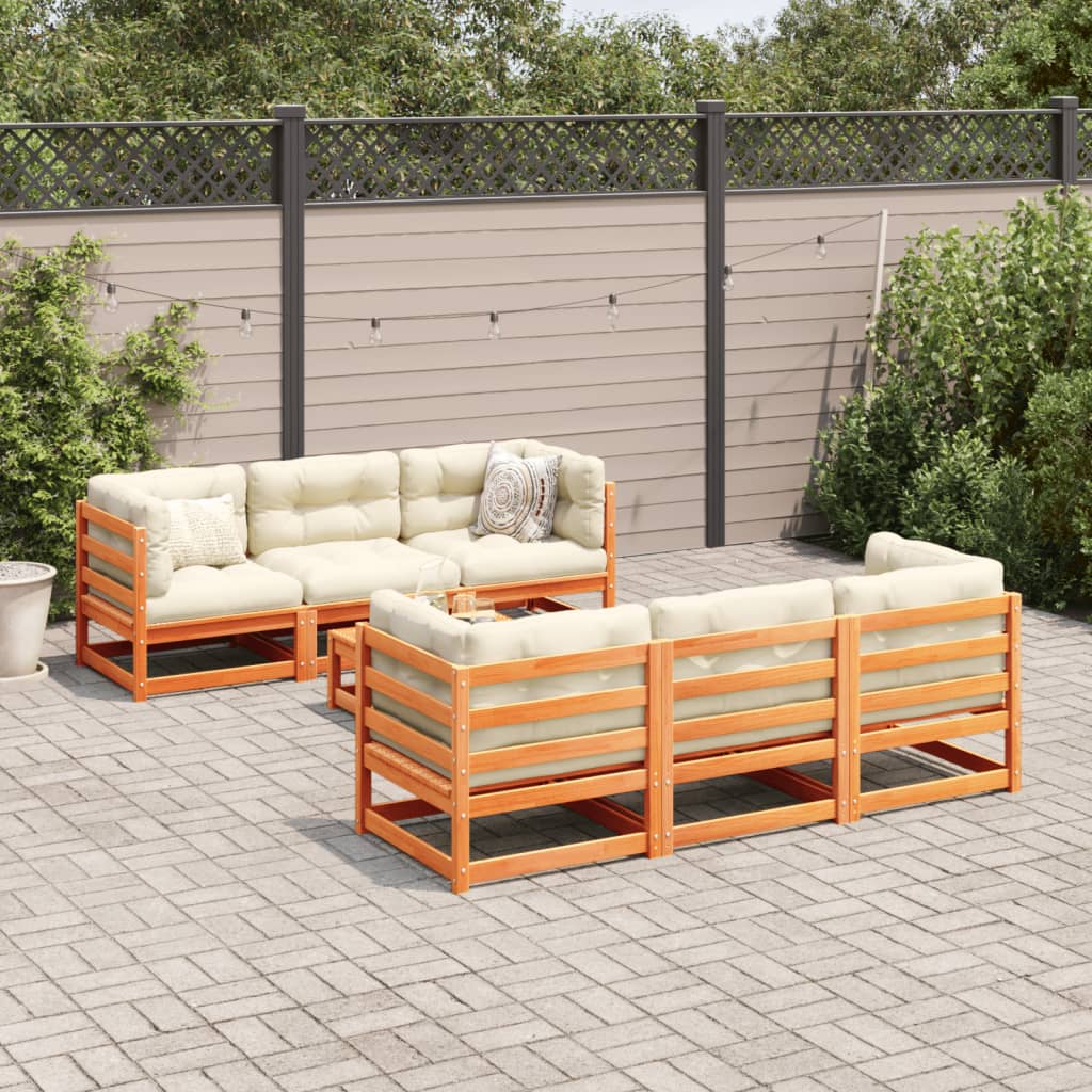 7-delige Loungeset met kussens massief grenenhout wasbruin is nu te koop bij PeponiXL, paradijselijk wonen!