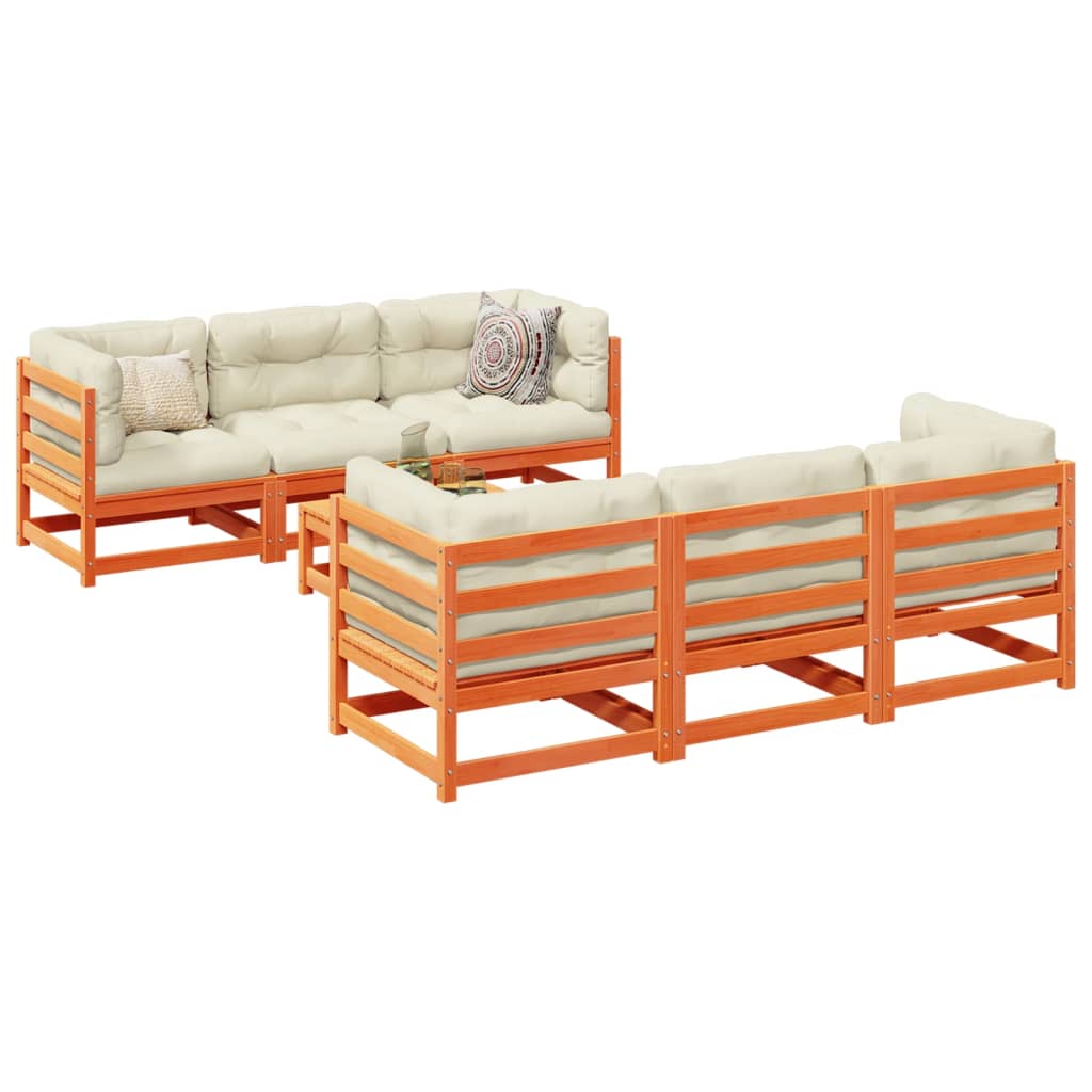 7-delige Loungeset met kussens massief grenenhout wasbruin is nu te koop bij PeponiXL, paradijselijk wonen!