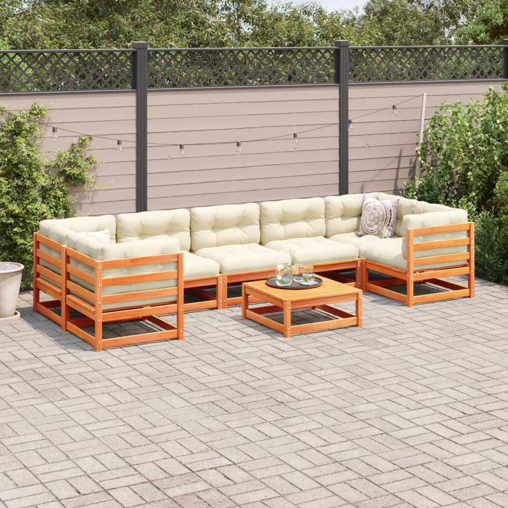 8-delige Loungeset met kussens massief grenenhout wasbruin is nu te koop bij PeponiXL, paradijselijk wonen!