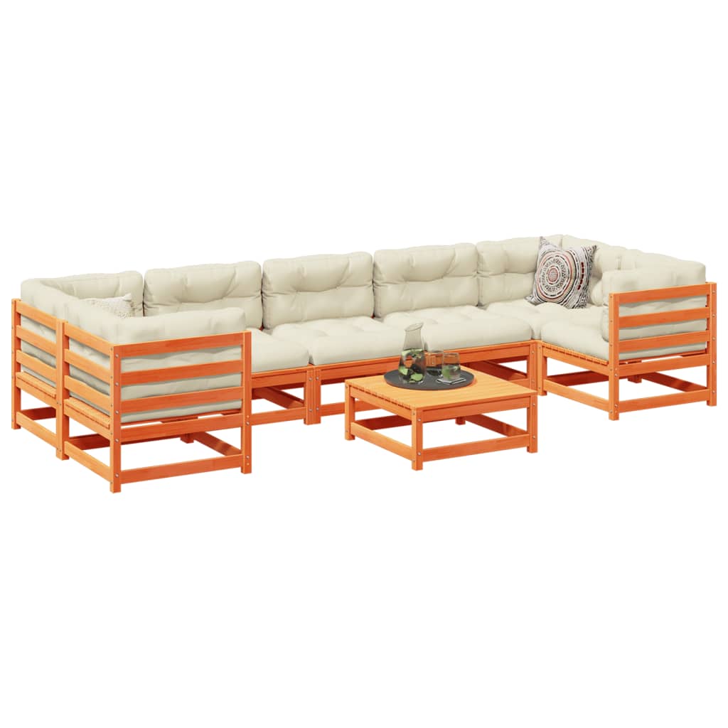 8-delige Loungeset met kussens massief grenenhout wasbruin is nu te koop bij PeponiXL, paradijselijk wonen!