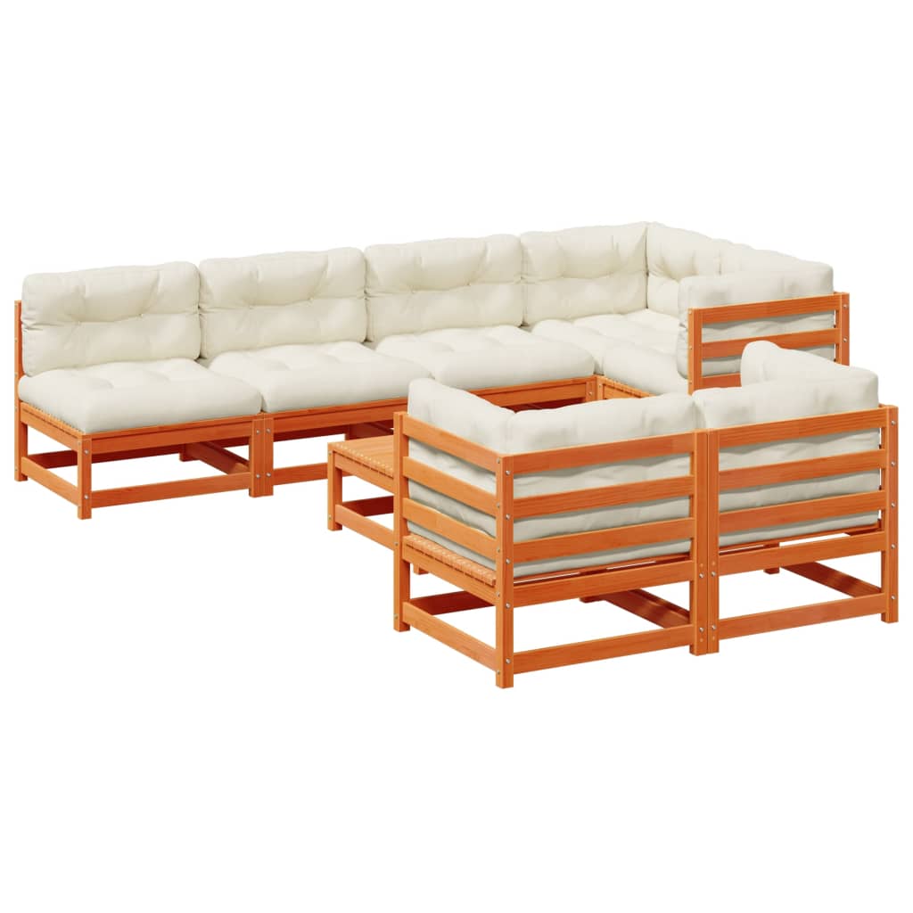 8-delige Loungeset met kussens massief grenenhout wasbruin is nu te koop bij PeponiXL, paradijselijk wonen!