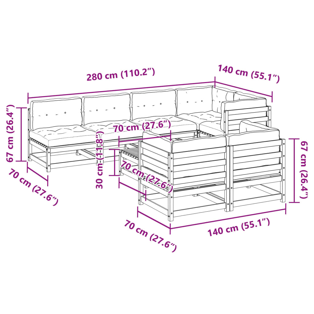 8-delige Loungeset met kussens massief grenenhout wasbruin is nu te koop bij PeponiXL, paradijselijk wonen!