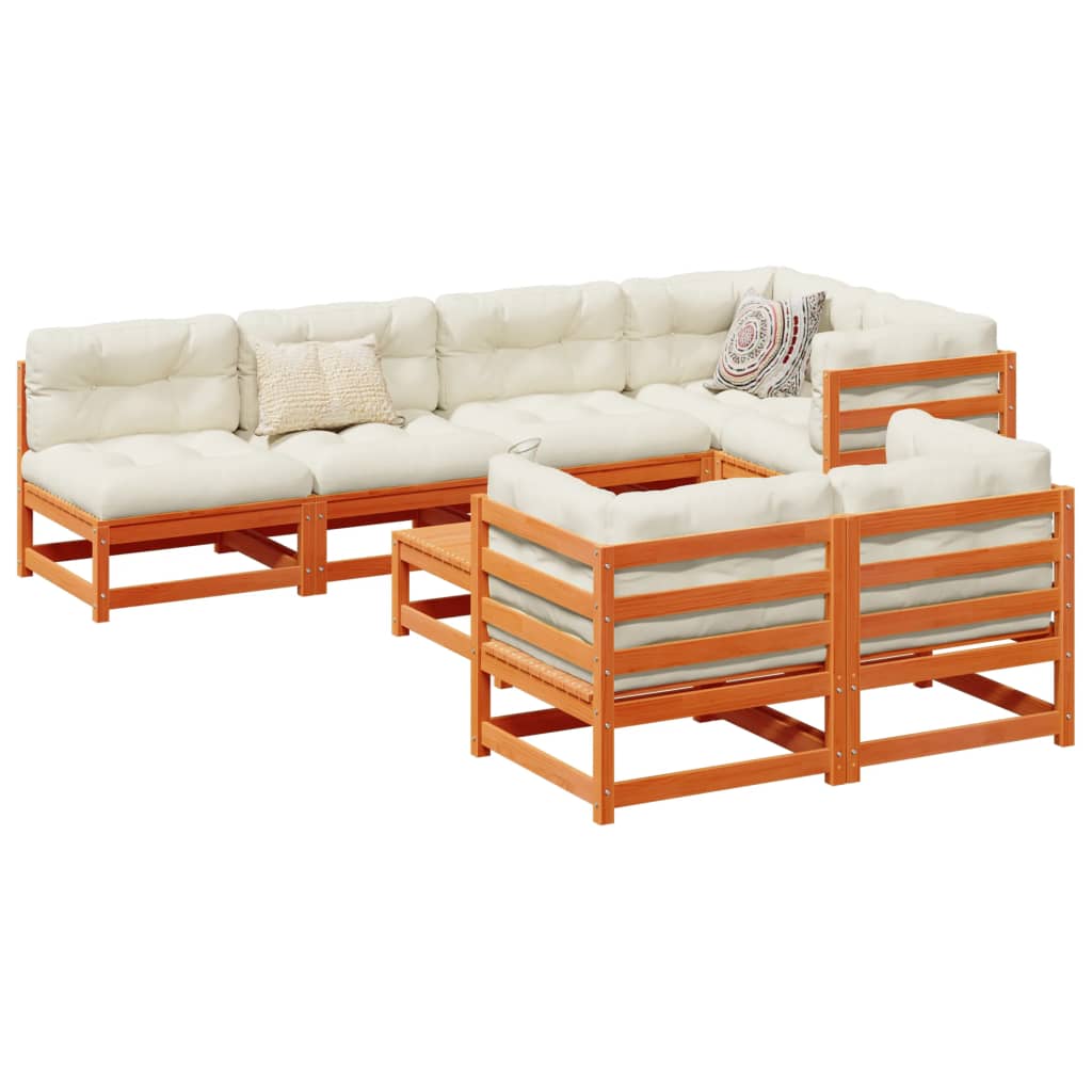 8-delige Loungeset met kussens massief grenenhout wasbruin is nu te koop bij PeponiXL, paradijselijk wonen!