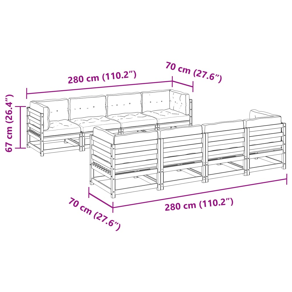 9-delige Loungeset met kussens massief grenenhout wasbruin is nu te koop bij PeponiXL, paradijselijk wonen!