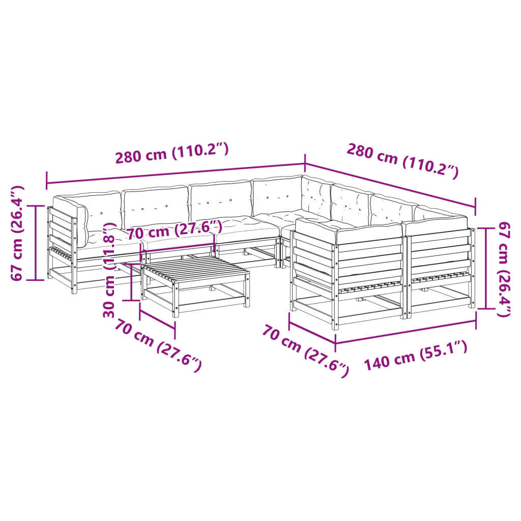 9-delige Loungeset met kussens massief grenenhout is nu te koop bij PeponiXL, paradijselijk wonen!