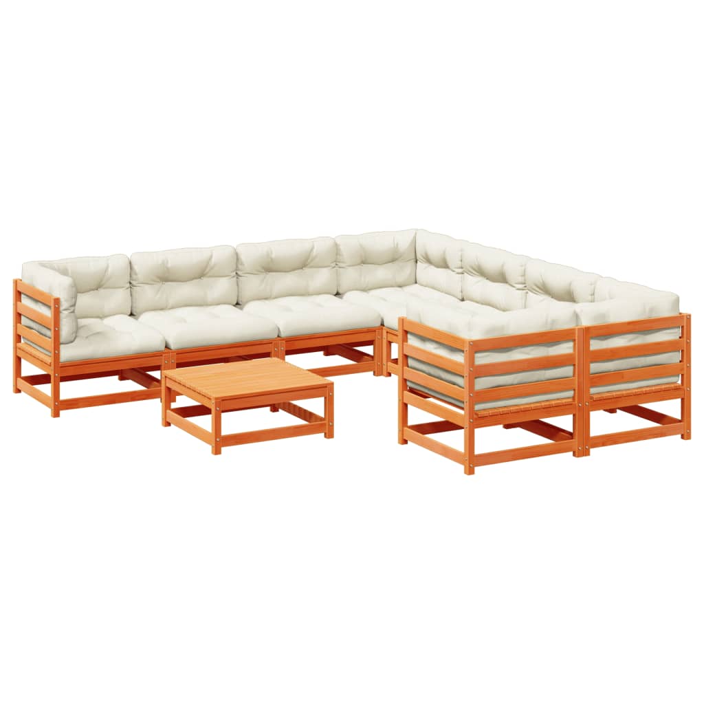 9-delige Loungeset met kussens massief grenenhout wasbruin is nu te koop bij PeponiXL, paradijselijk wonen!