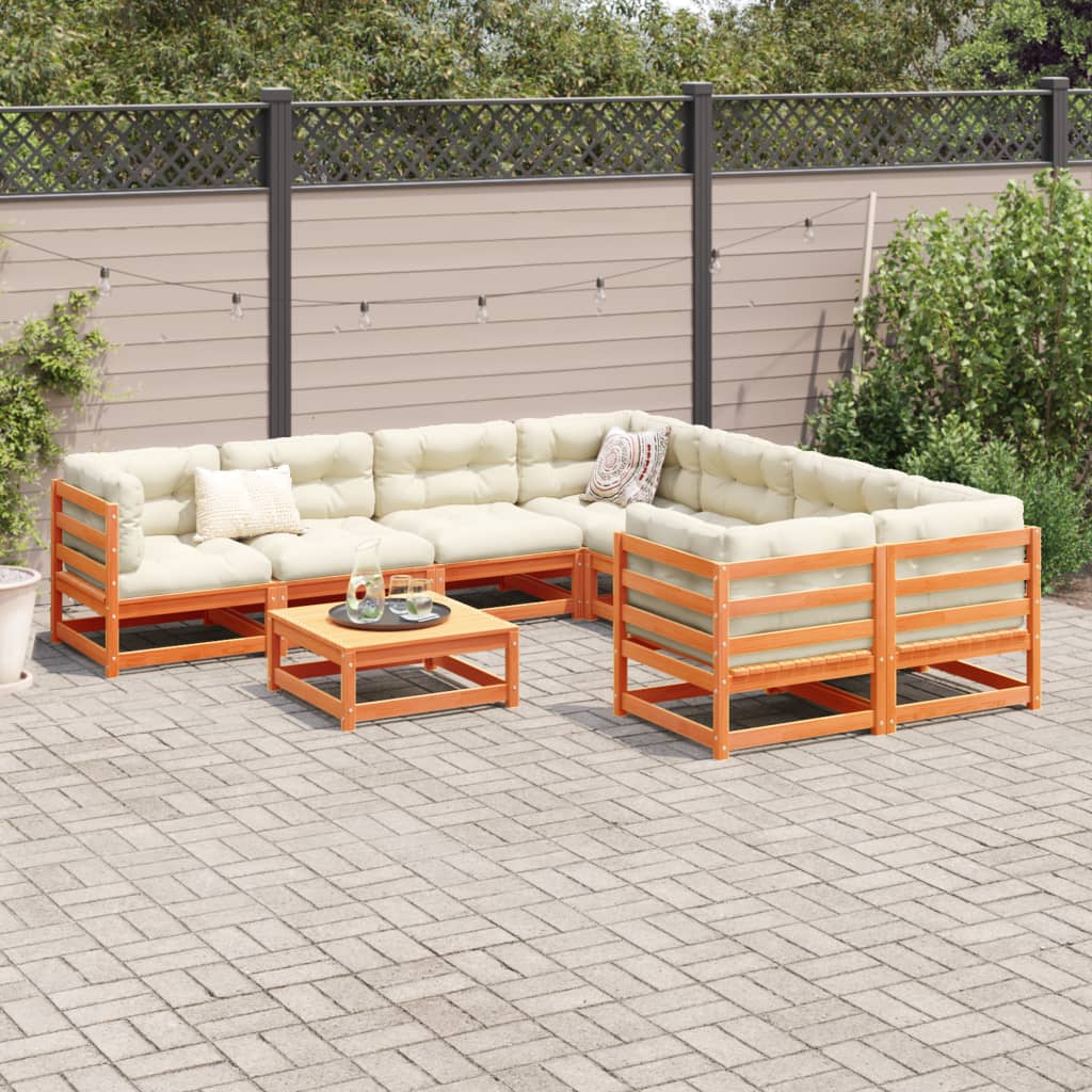 9-delige Loungeset met kussens massief grenenhout wasbruin is nu te koop bij PeponiXL, paradijselijk wonen!
