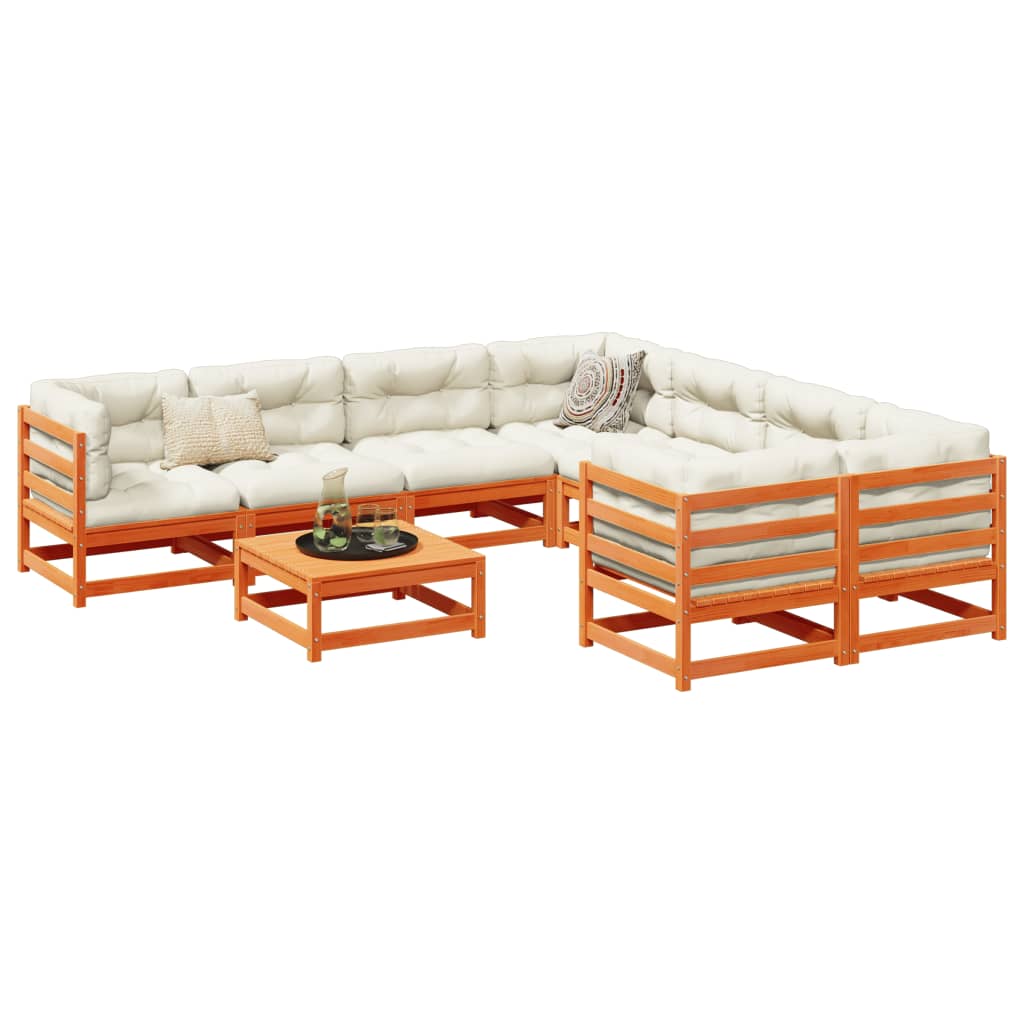 9-delige Loungeset met kussens massief grenenhout wasbruin is nu te koop bij PeponiXL, paradijselijk wonen!