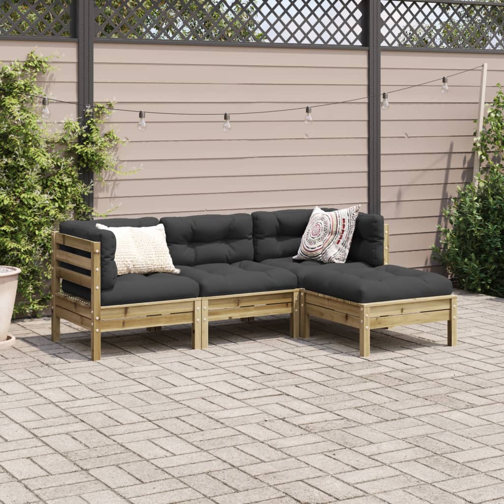 4-delige Loungeset met kussens geïmpregneerd grenenhout is nu te koop bij PeponiXL, paradijselijk wonen!