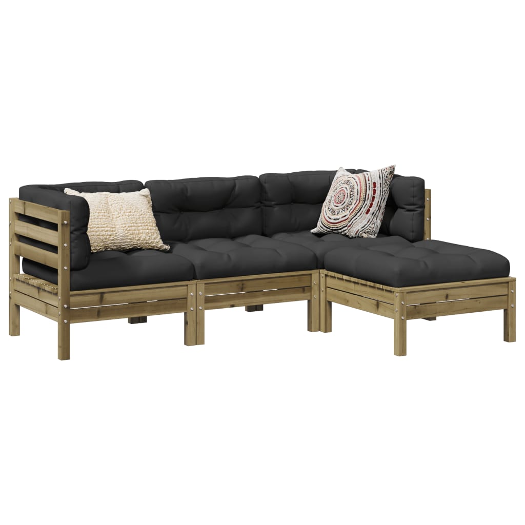 4-delige Loungeset met kussens geïmpregneerd grenenhout is nu te koop bij PeponiXL, paradijselijk wonen!