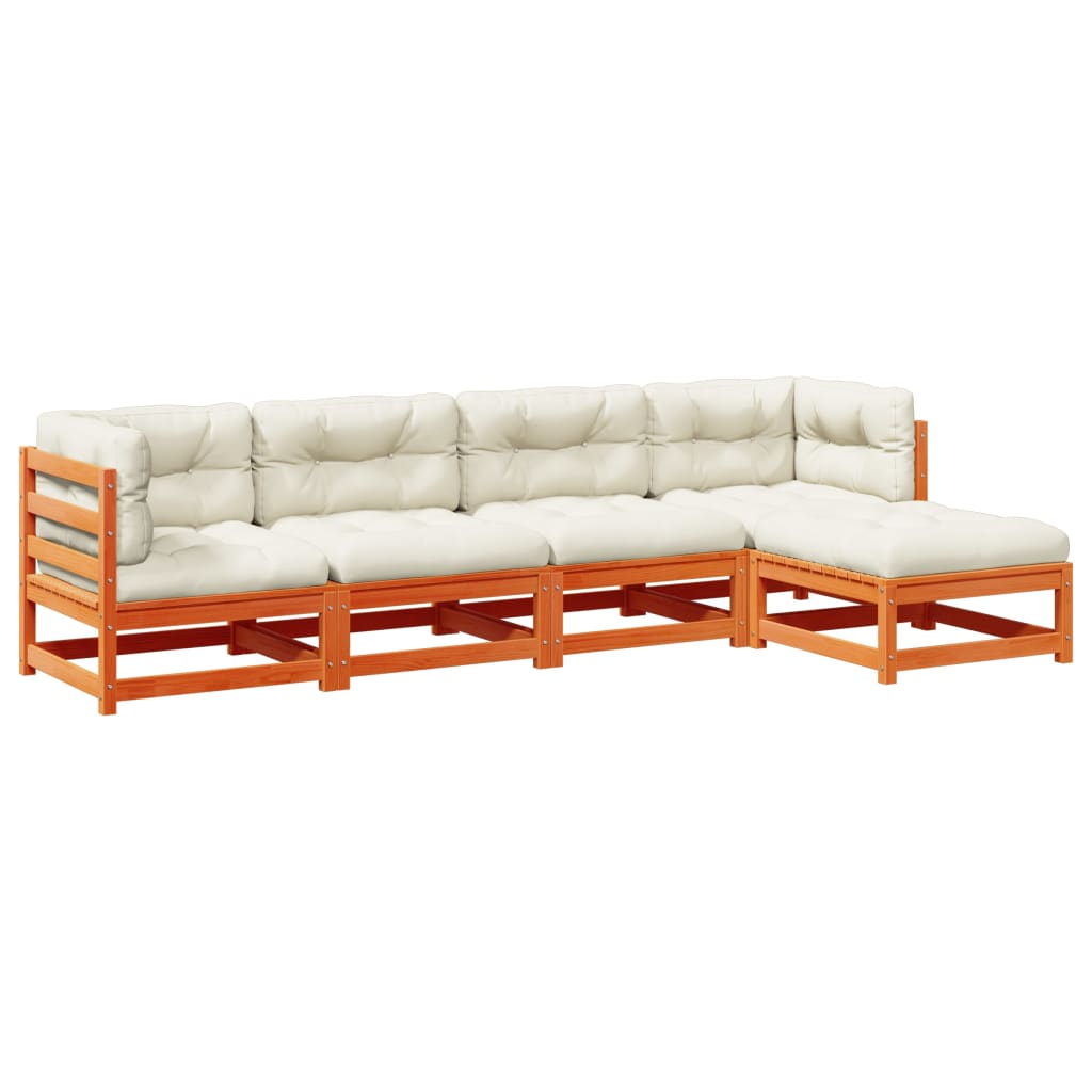 5-delige Loungeset met kussens massief grenenhout wasbruin is nu te koop bij PeponiXL, paradijselijk wonen!