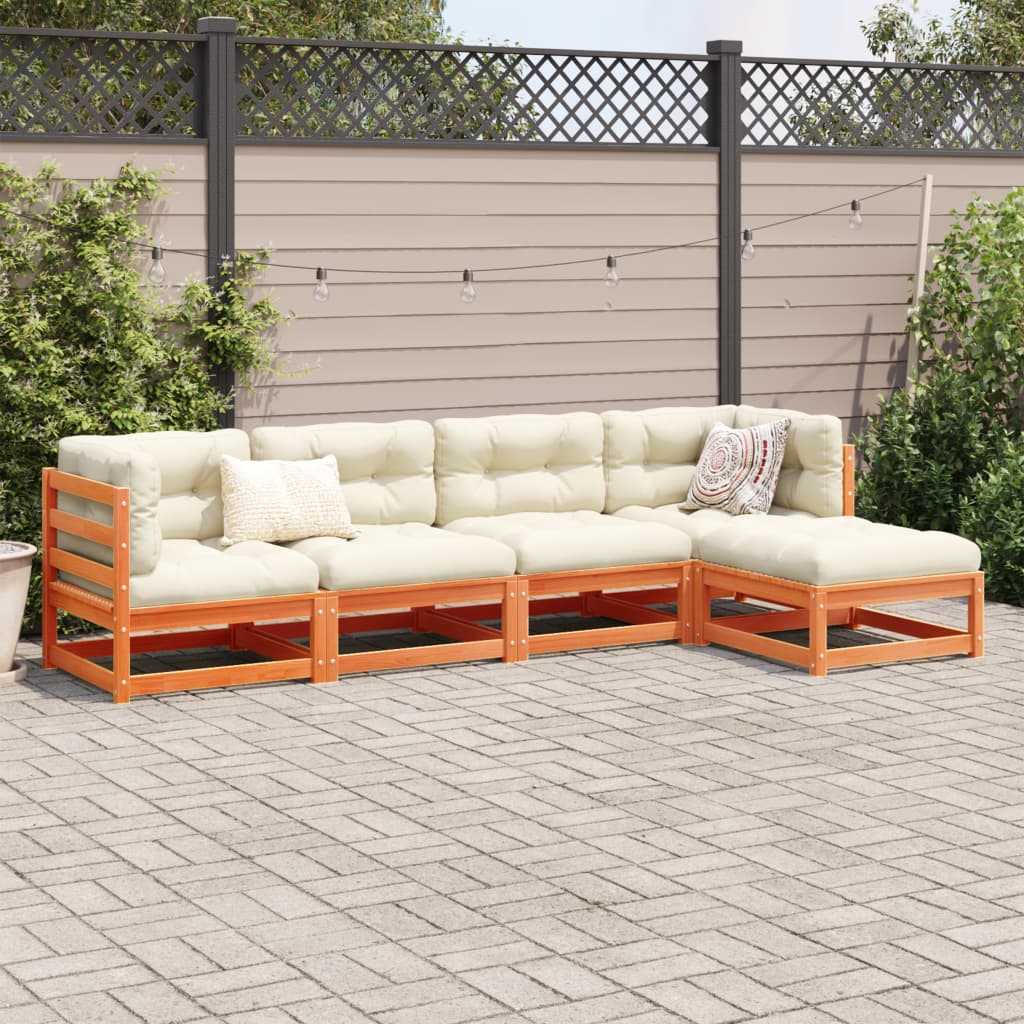 5-delige Loungeset met kussens massief grenenhout wasbruin is nu te koop bij PeponiXL, paradijselijk wonen!