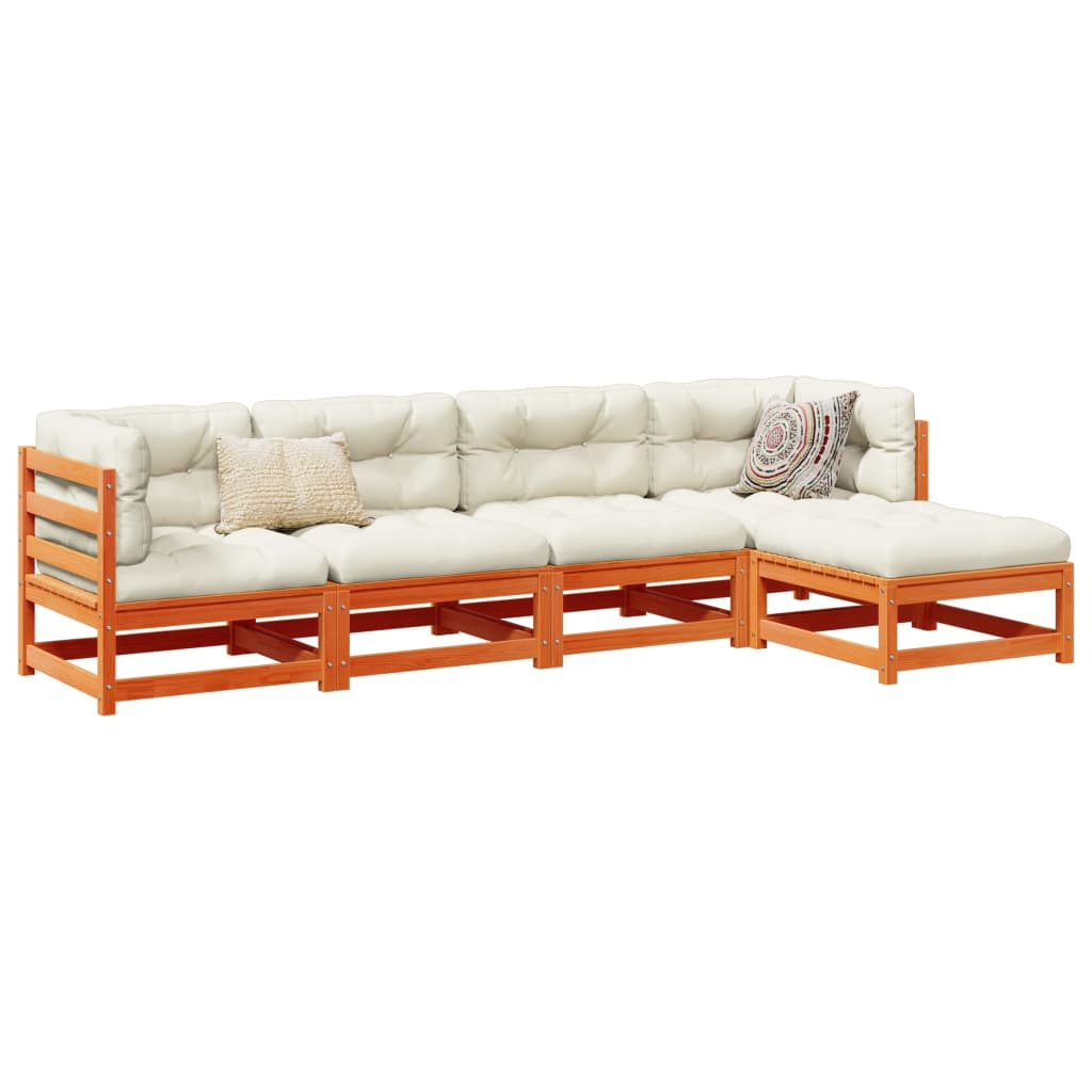 5-delige Loungeset met kussens massief grenenhout wasbruin is nu te koop bij PeponiXL, paradijselijk wonen!