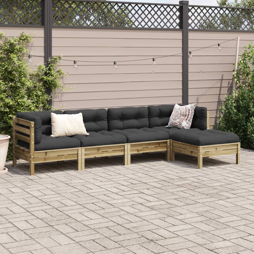 5-delige Loungeset met kussens geïmpregneerd grenenhout is nu te koop bij PeponiXL, paradijselijk wonen!