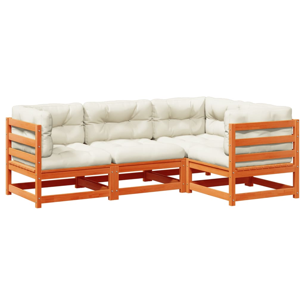 4-delige Loungeset met kussens massief grenenhout wasbruin is nu te koop bij PeponiXL, paradijselijk wonen!