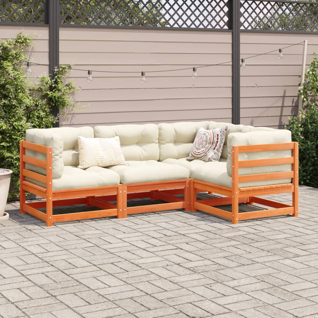 4-delige Loungeset met kussens massief grenenhout wasbruin is nu te koop bij PeponiXL, paradijselijk wonen!