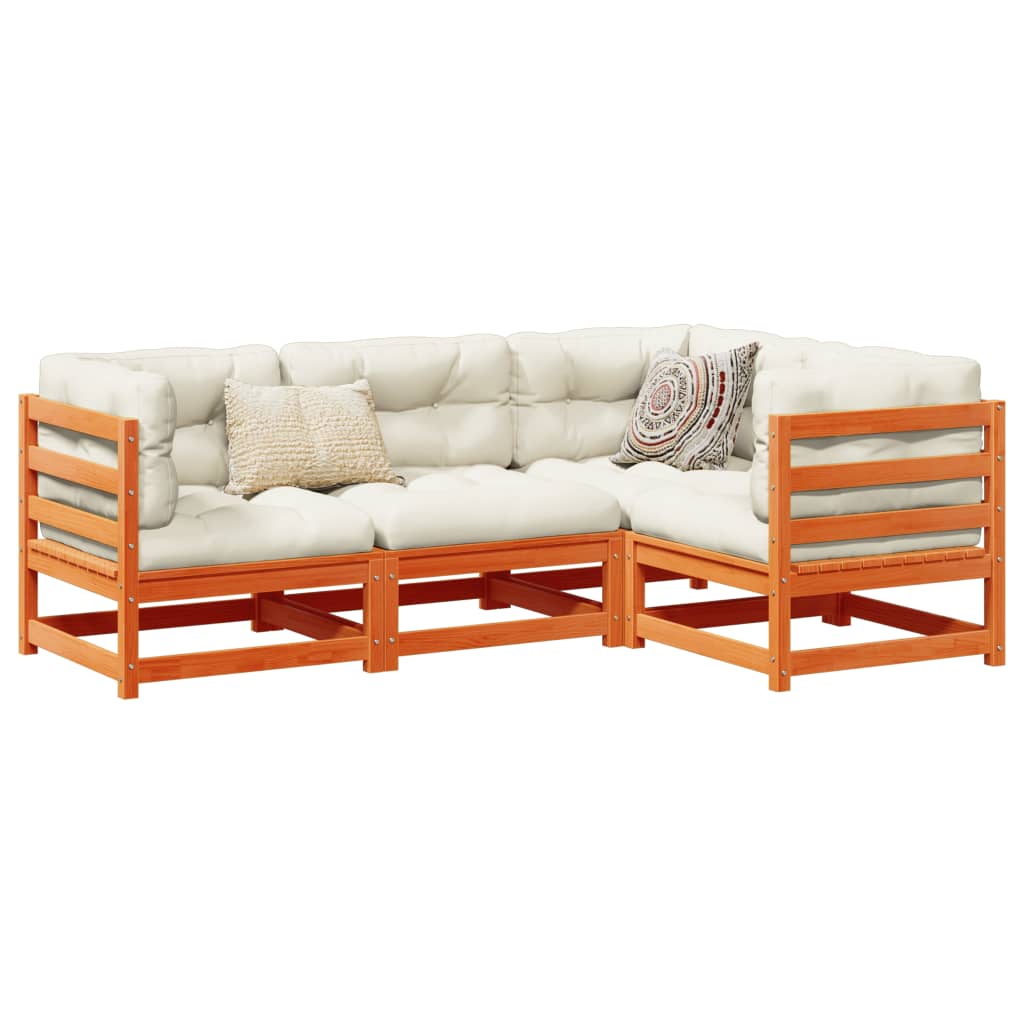4-delige Loungeset met kussens massief grenenhout wasbruin is nu te koop bij PeponiXL, paradijselijk wonen!