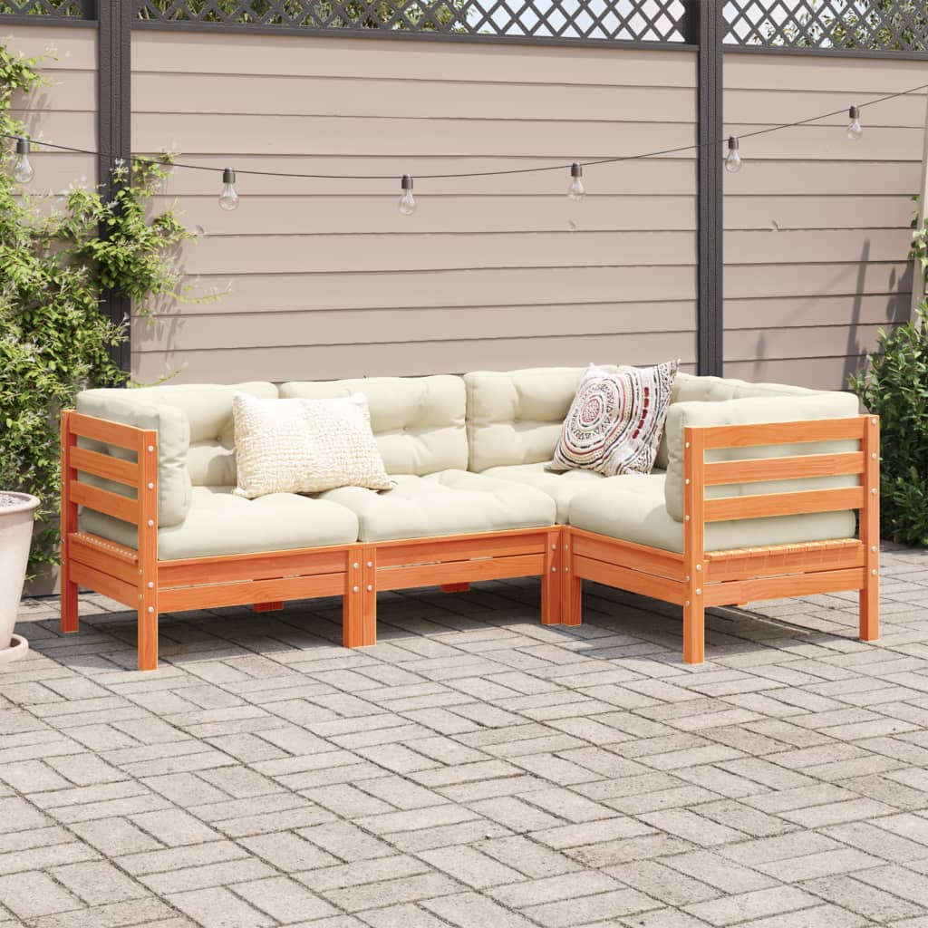 4-delige Loungeset met kussens massief grenenhout wasbruin is nu te koop bij PeponiXL, paradijselijk wonen!