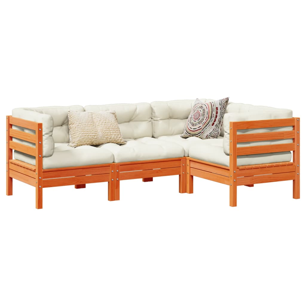 4-delige Loungeset met kussens massief grenenhout wasbruin is nu te koop bij PeponiXL, paradijselijk wonen!