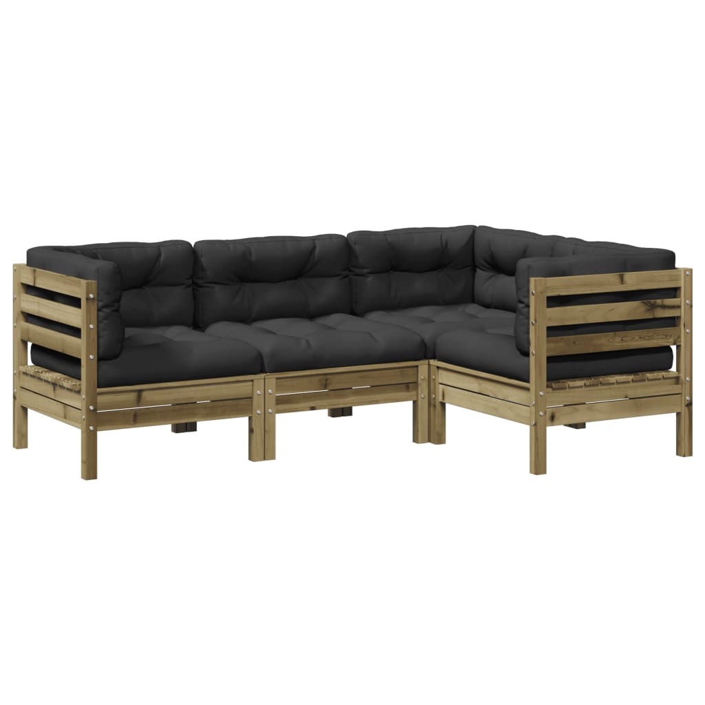 4-delige Loungeset met kussens geïmpregneerd grenenhout is nu te koop bij PeponiXL, paradijselijk wonen!