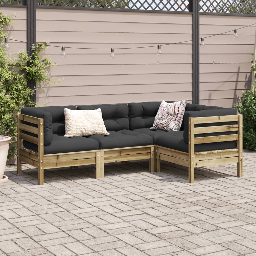 4-delige Loungeset met kussens geïmpregneerd grenenhout is nu te koop bij PeponiXL, paradijselijk wonen!