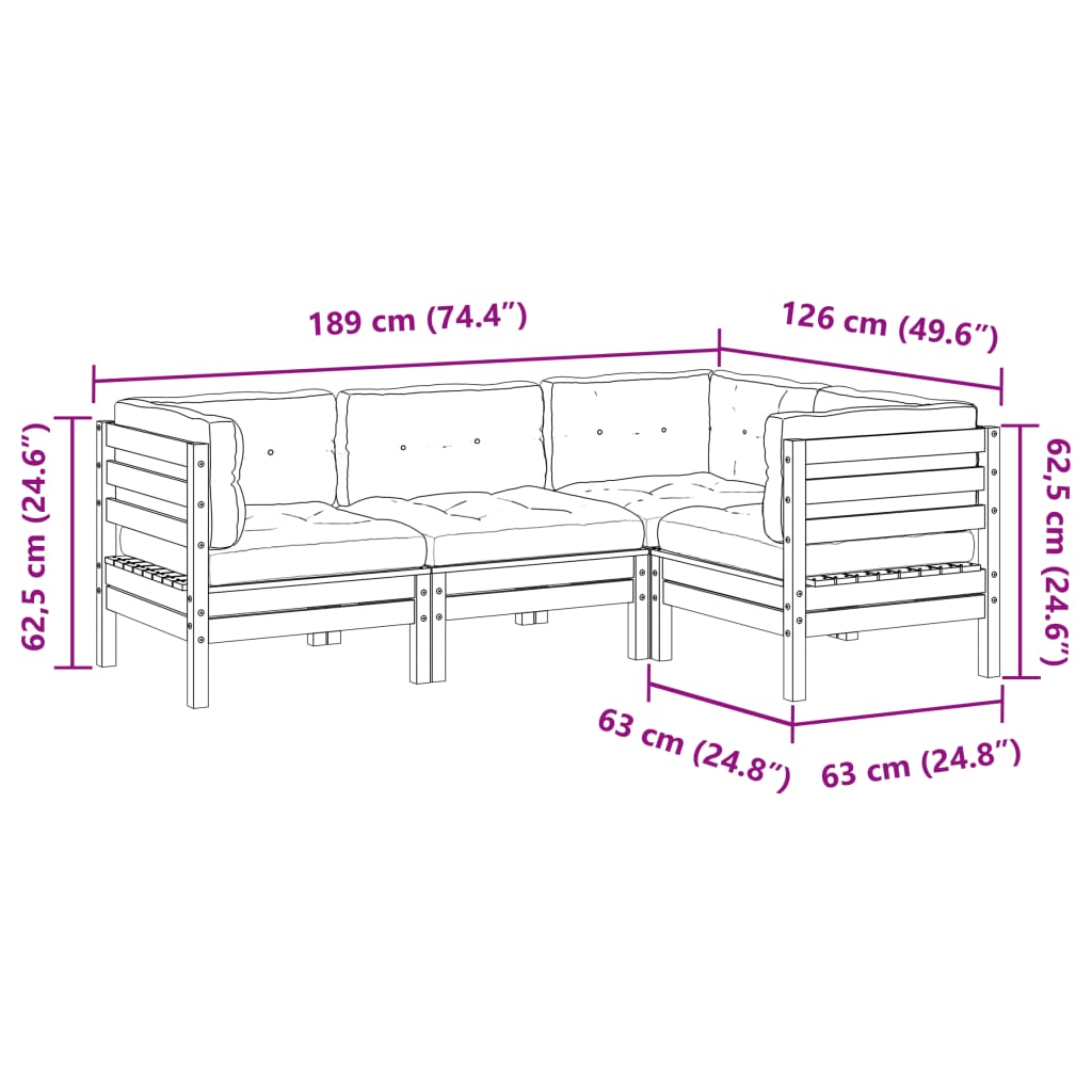 4-delige Loungeset met kussens geïmpregneerd grenenhout is nu te koop bij PeponiXL, paradijselijk wonen!