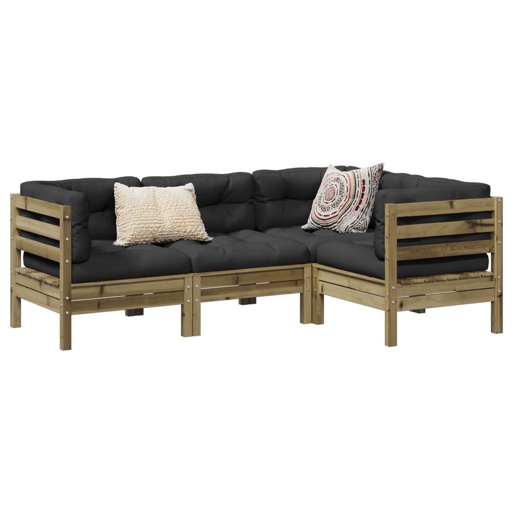 4-delige Loungeset met kussens geïmpregneerd grenenhout is nu te koop bij PeponiXL, paradijselijk wonen!