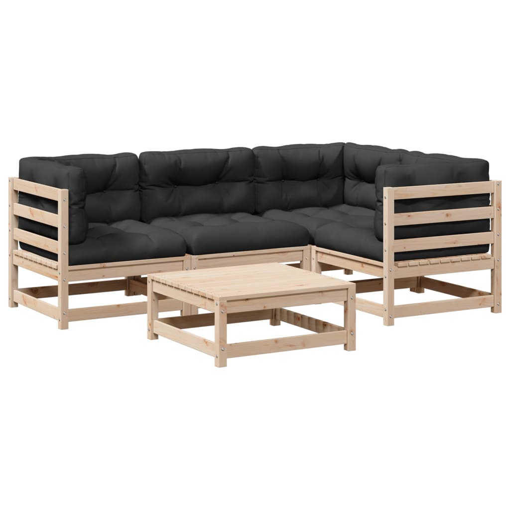 5-delige Loungeset met kussens massief grenenhout