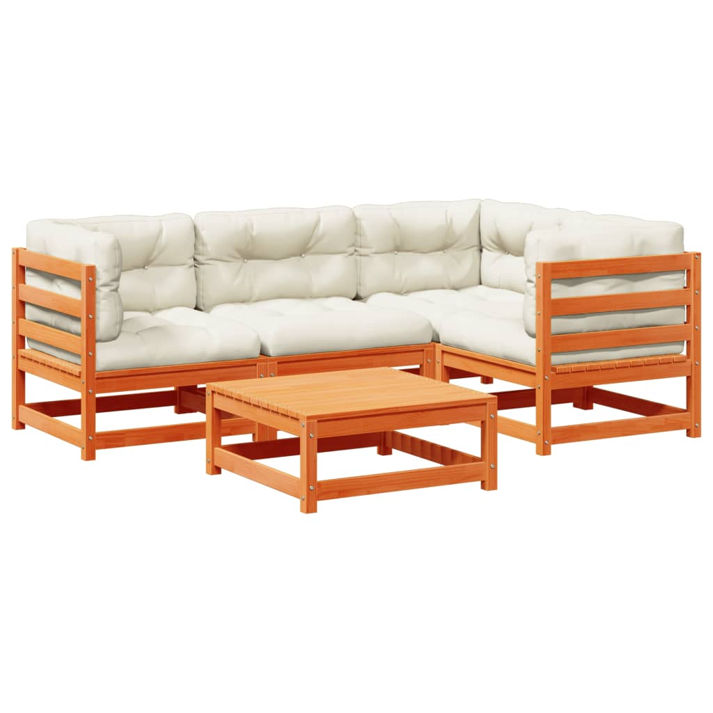5-delige Loungeset met kussens massief grenenhout wasbruin is nu te koop bij PeponiXL, paradijselijk wonen!