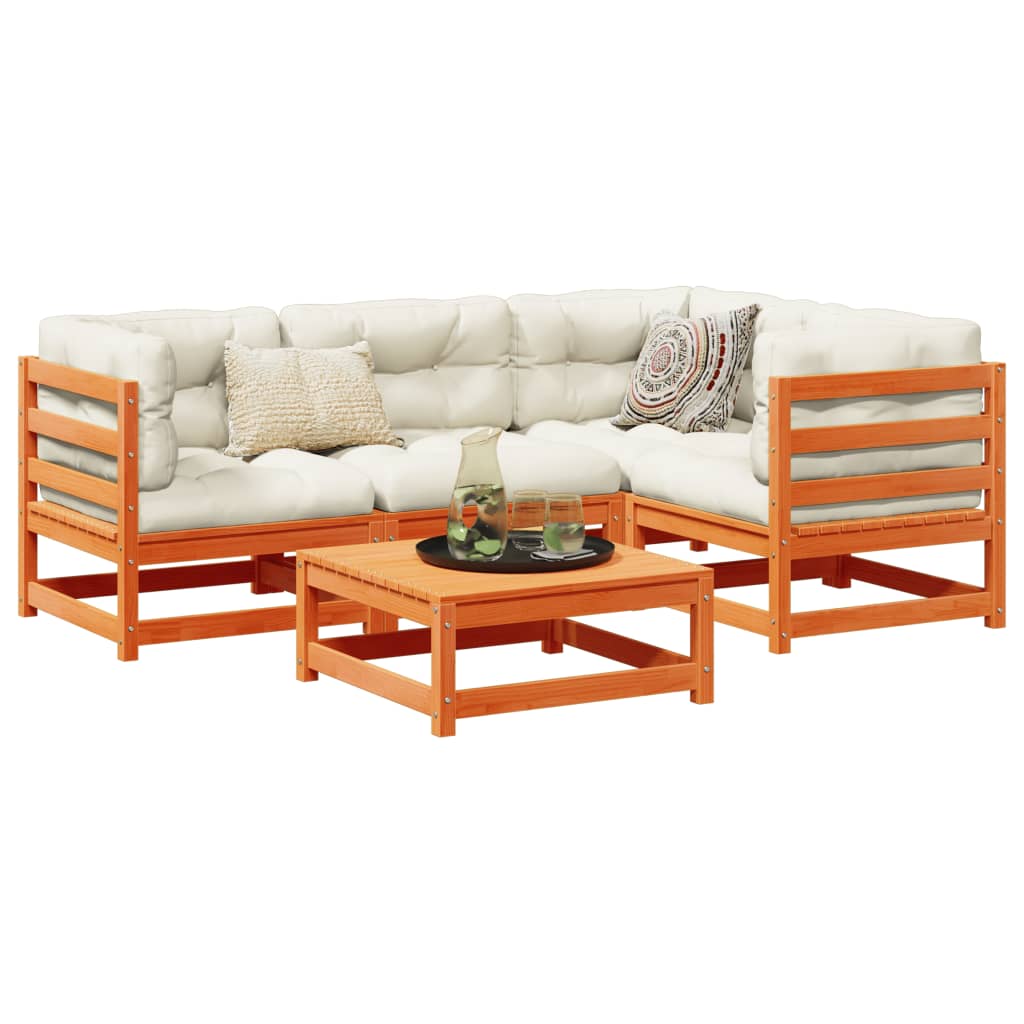 5-delige Loungeset met kussens massief grenenhout wasbruin is nu te koop bij PeponiXL, paradijselijk wonen!