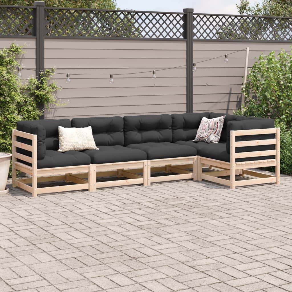 5-delige Loungeset met kussens massief grenenhout