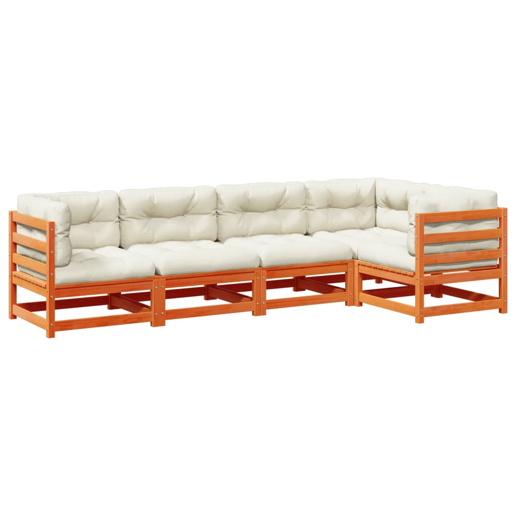 5-delige Loungeset met kussens massief grenenhout wasbruin is nu te koop bij PeponiXL, paradijselijk wonen!