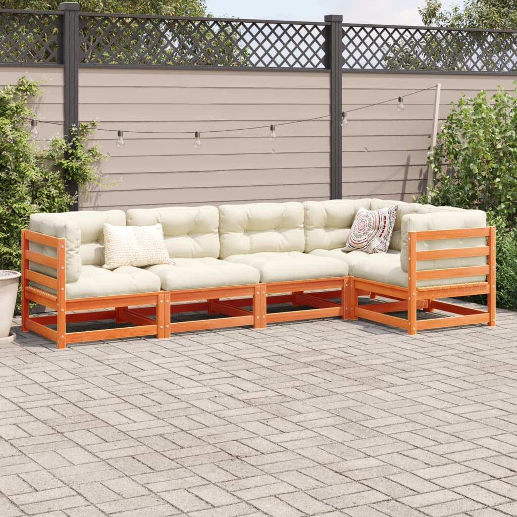 5-delige Loungeset met kussens massief grenenhout wasbruin is nu te koop bij PeponiXL, paradijselijk wonen!