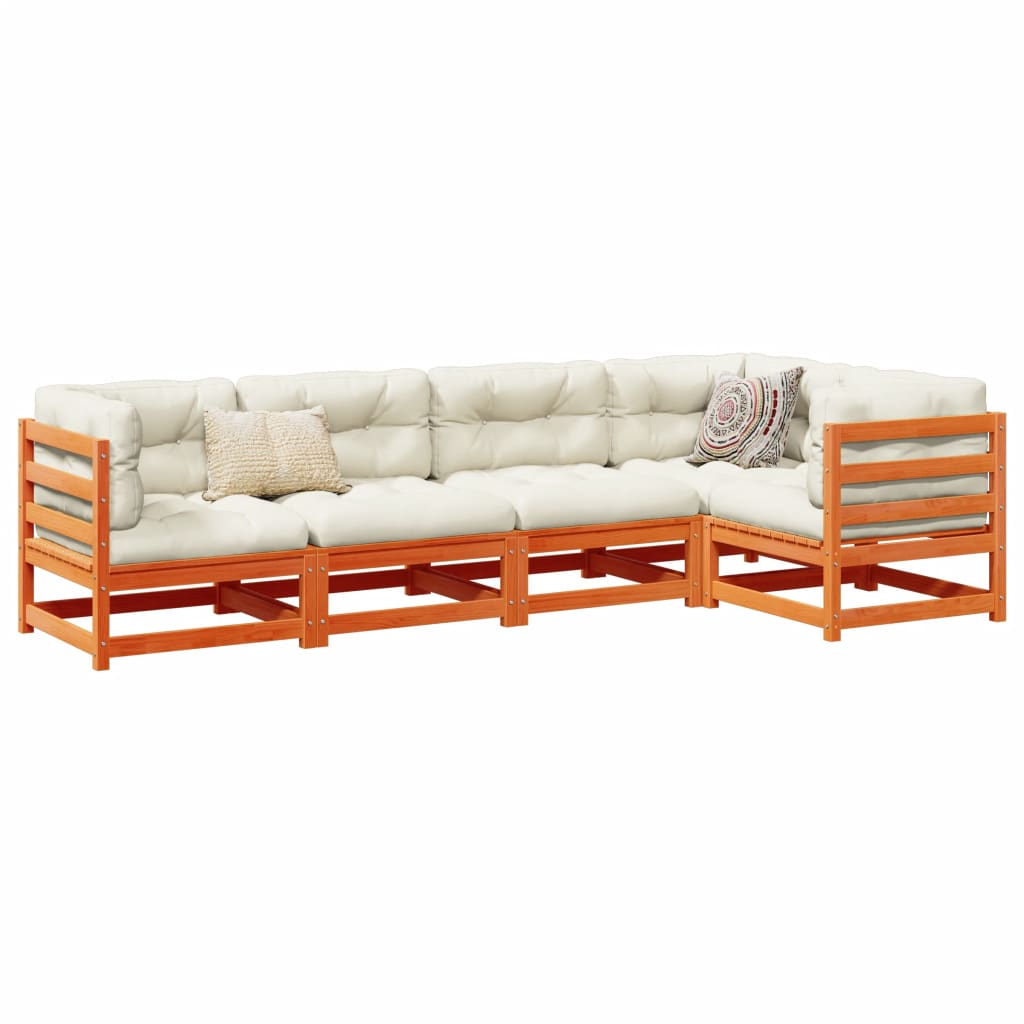 5-delige Loungeset met kussens massief grenenhout wasbruin is nu te koop bij PeponiXL, paradijselijk wonen!