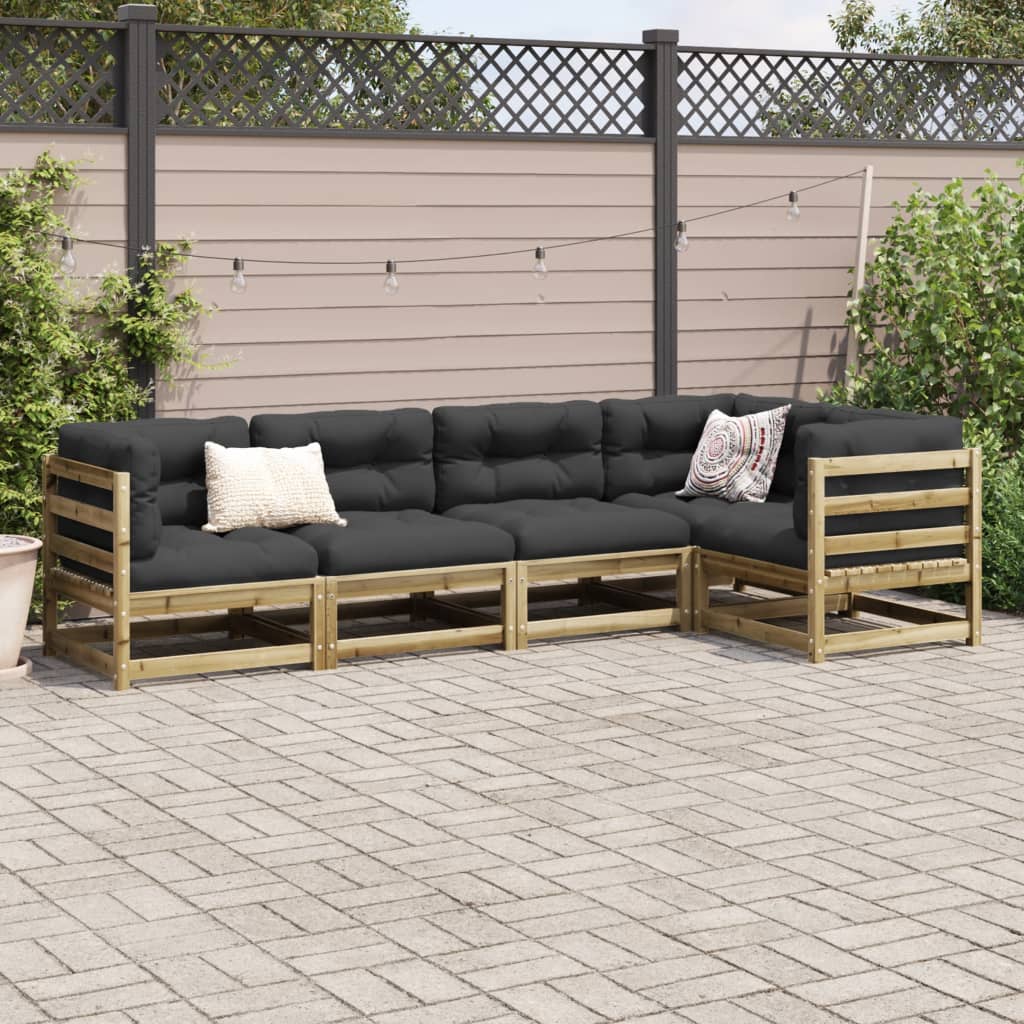 5-delige Loungeset met kussens geïmpregneerd grenenhout