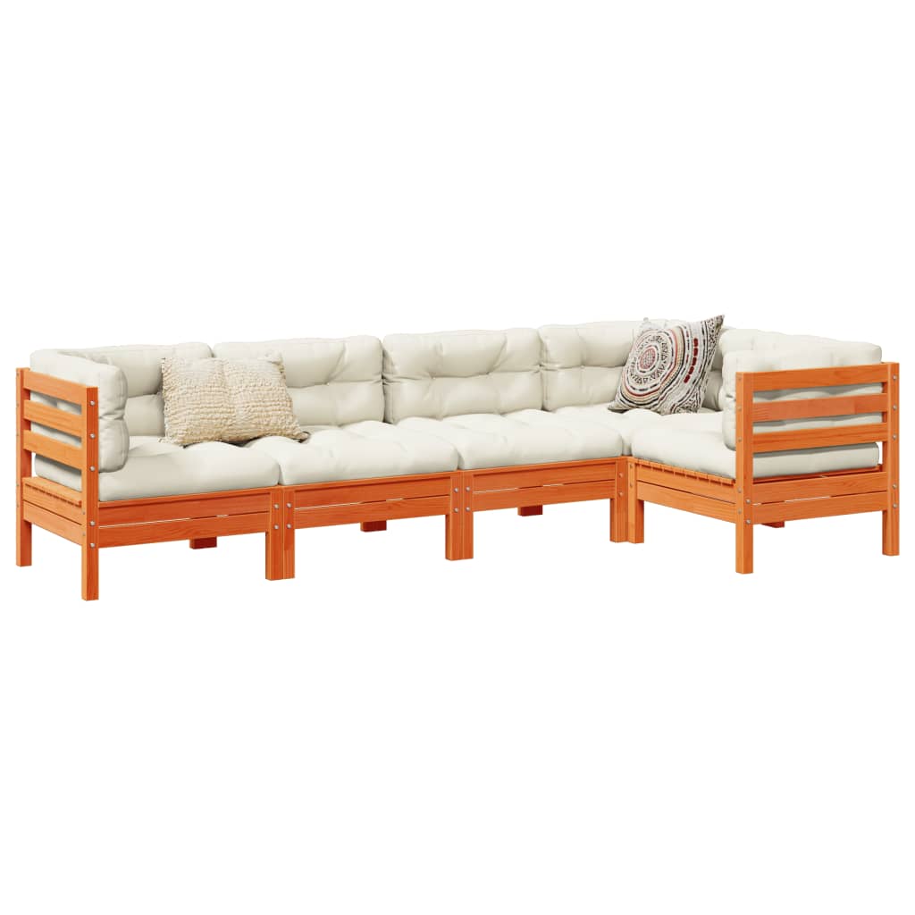 5-delige Loungeset met kussens massief grenenhout wasbruin is nu te koop bij PeponiXL, paradijselijk wonen!