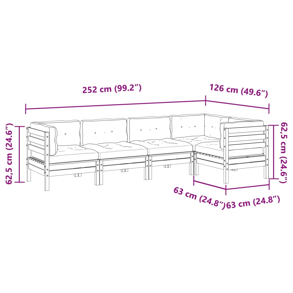 5-delige Loungeset met kussens massief douglas vurenhout is nu te koop bij PeponiXL, paradijselijk wonen!